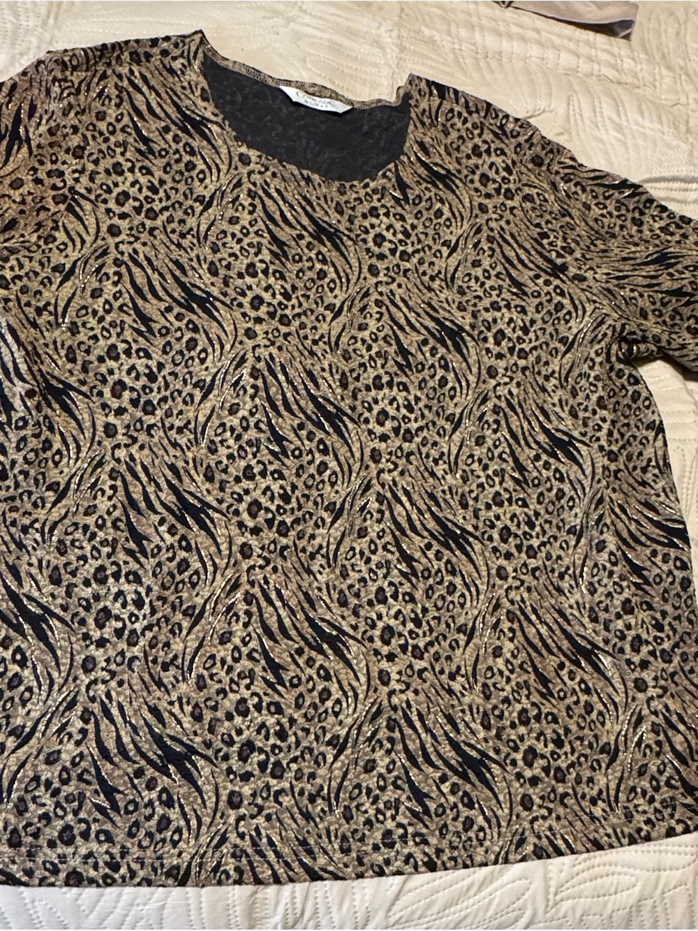 Conradc Women’s Animal Print Crewneck Sweater - Gold/Black size Lg